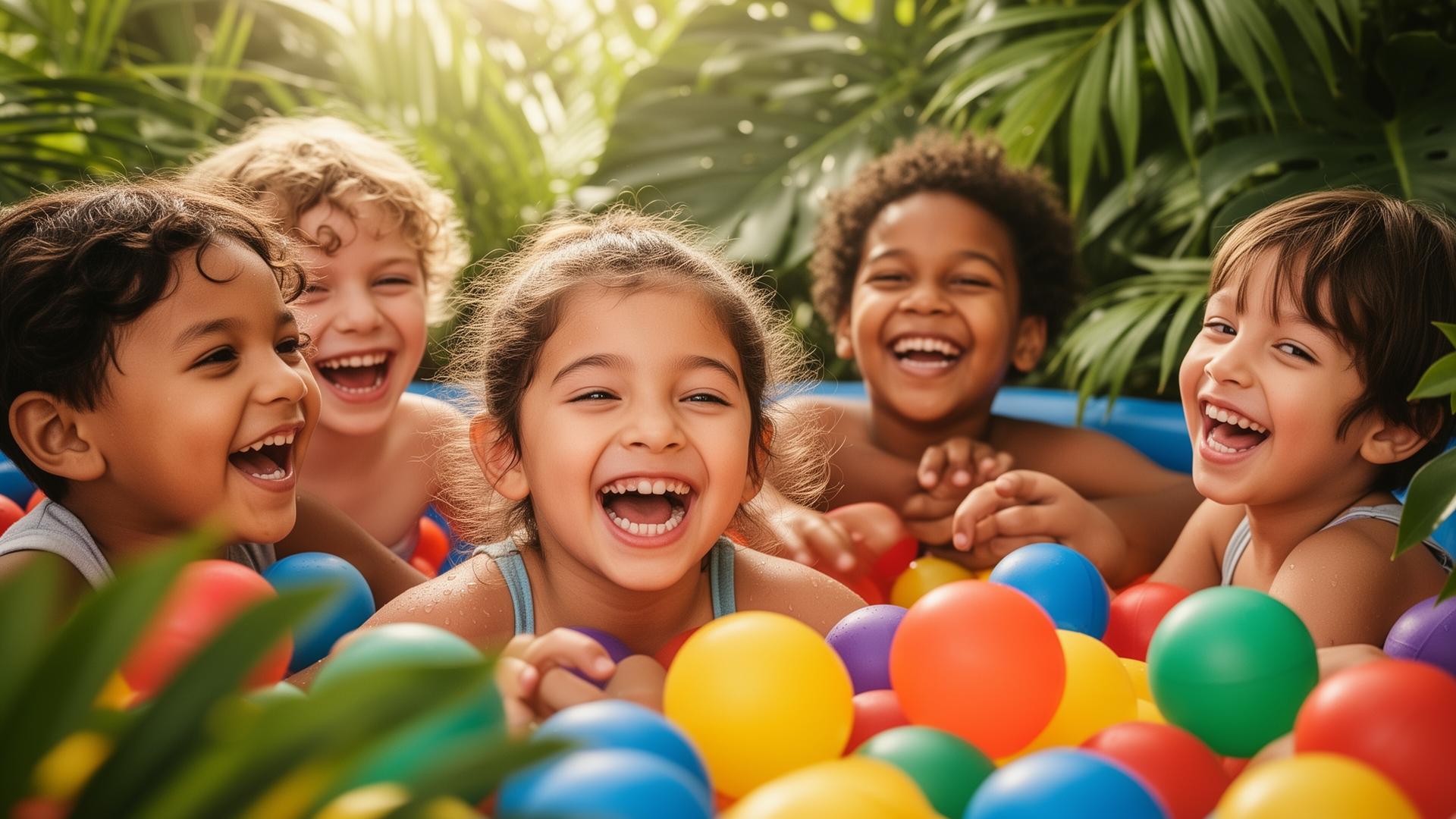 Children laughing while playing inside Bounce City